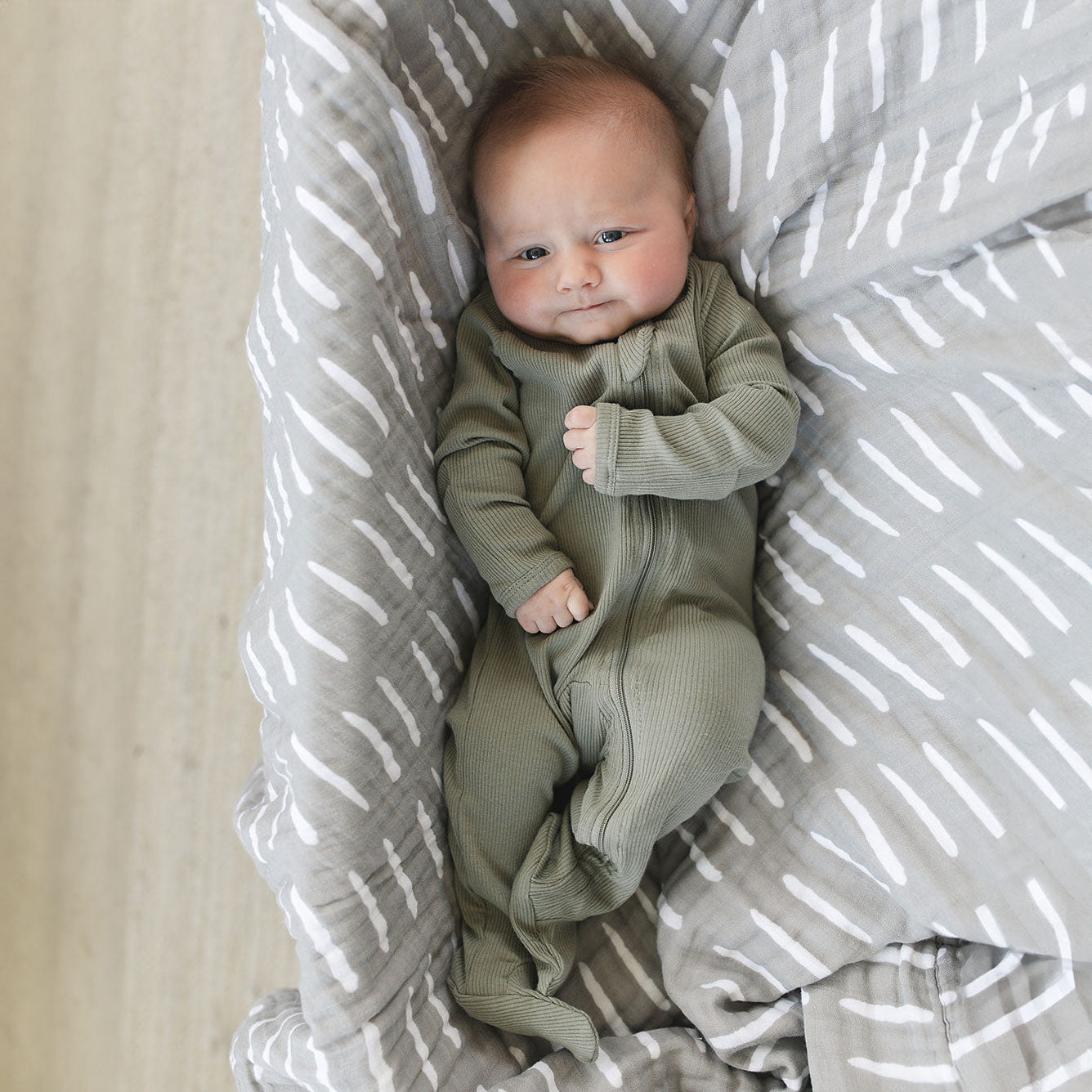 Mebie Baby Organic Cotton Ribbed Zipper Pajama - Green