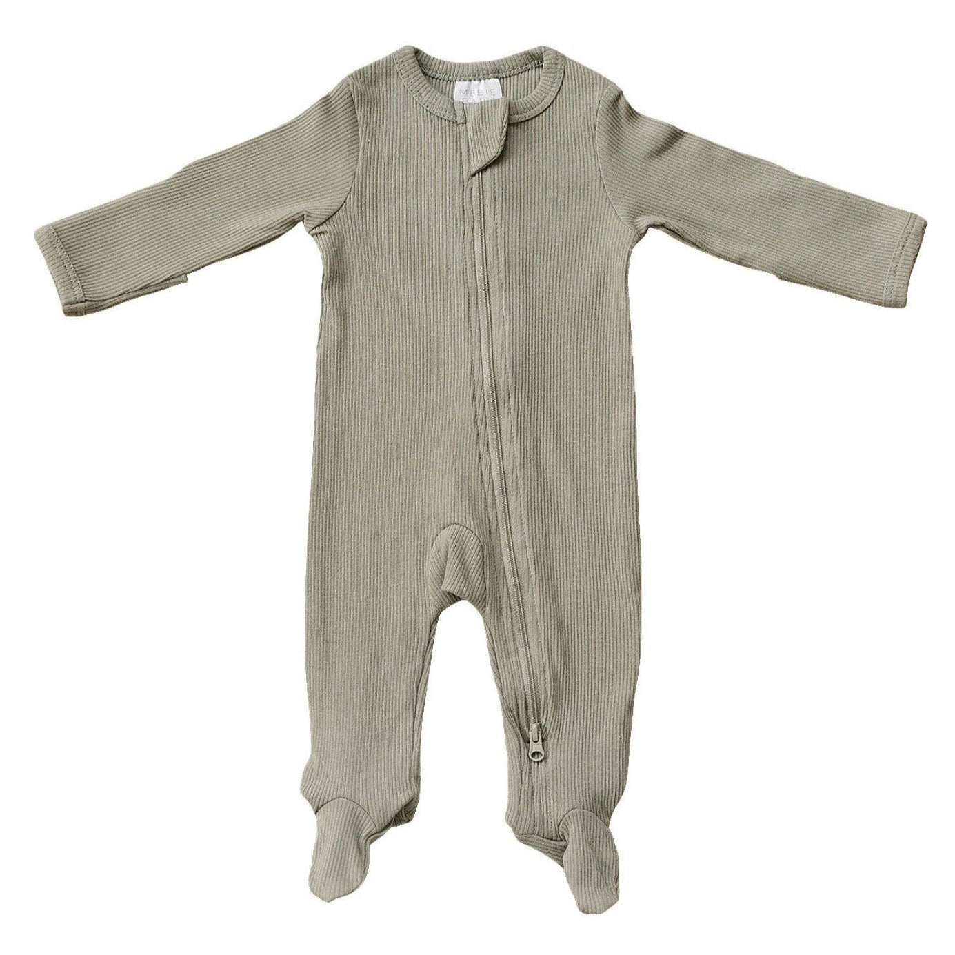 Mebie Baby Organic Cotton Ribbed Zipper Pajama - Green