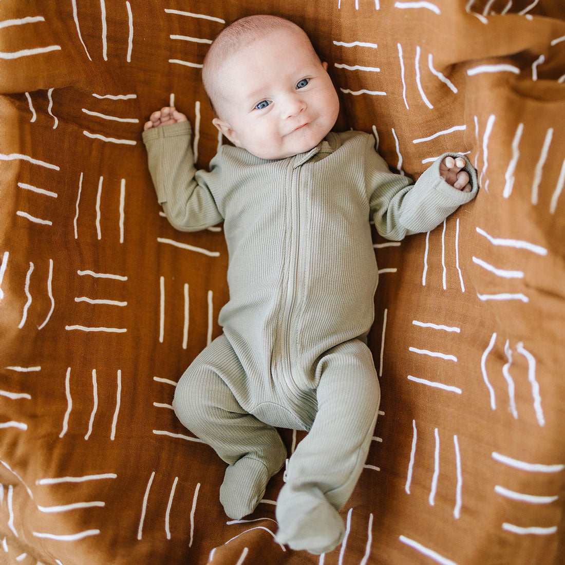 Mebie Baby Organic Cotton Ribbed Zipper Pajama - Green