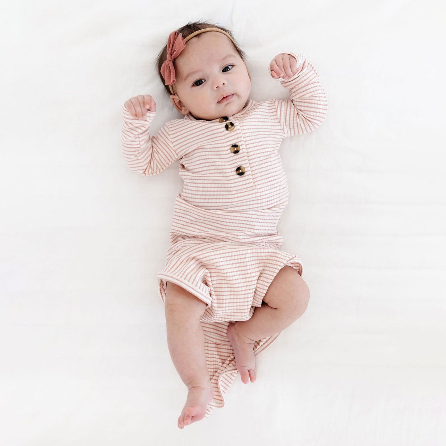 Baby wearing Lou Lou and Company Ribbed Knotted Gown - Hannah