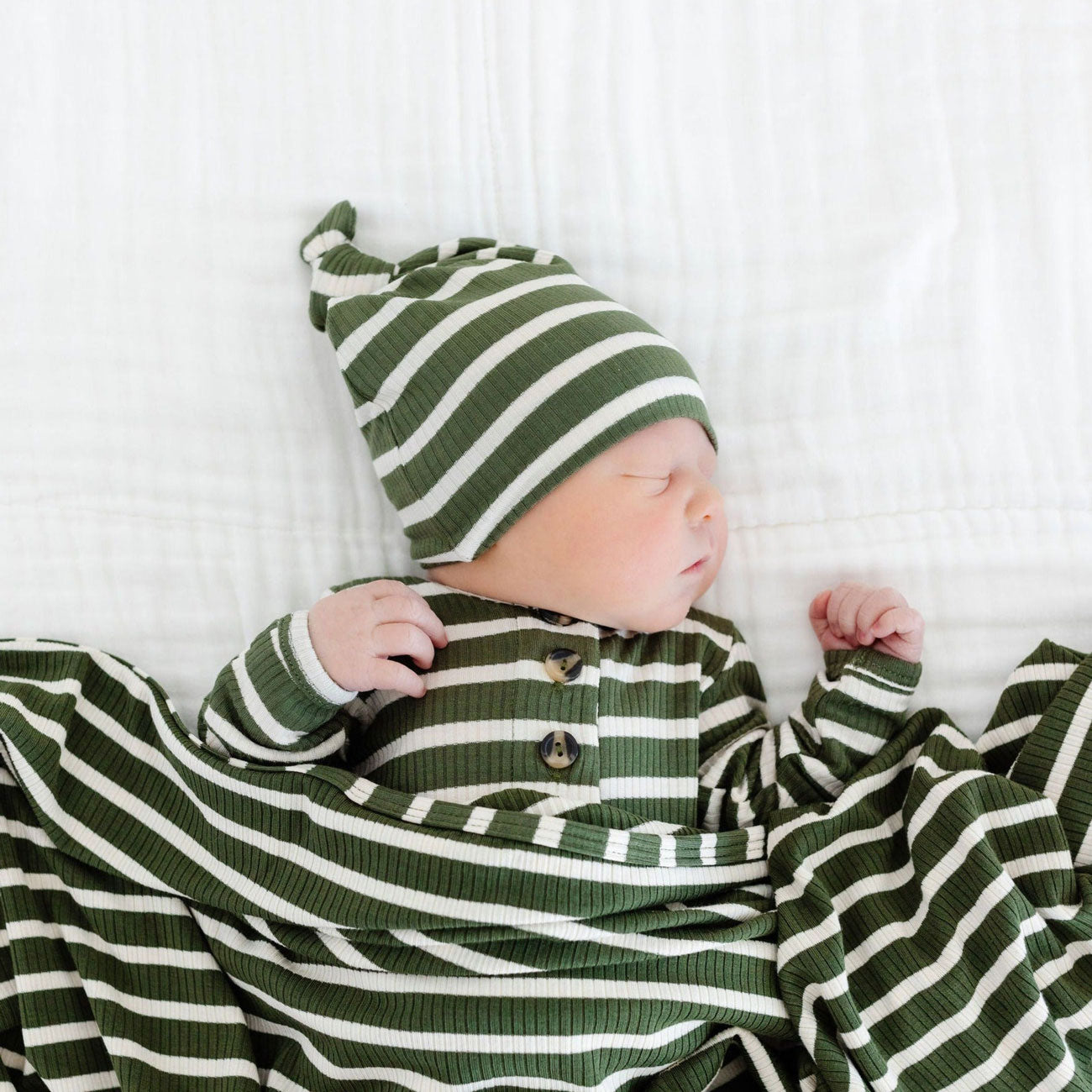 Sleeping baby wearing Lou Lou and Company Ribbed Knotted Gown - Tyler
