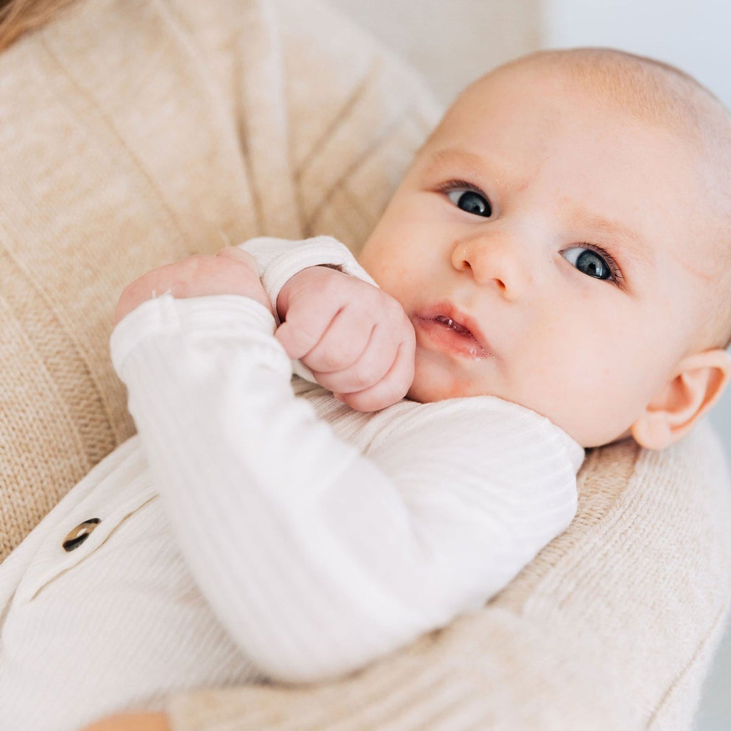 Baby wearing Lou Lou and Company Ribbed Knotted Gown - Wren