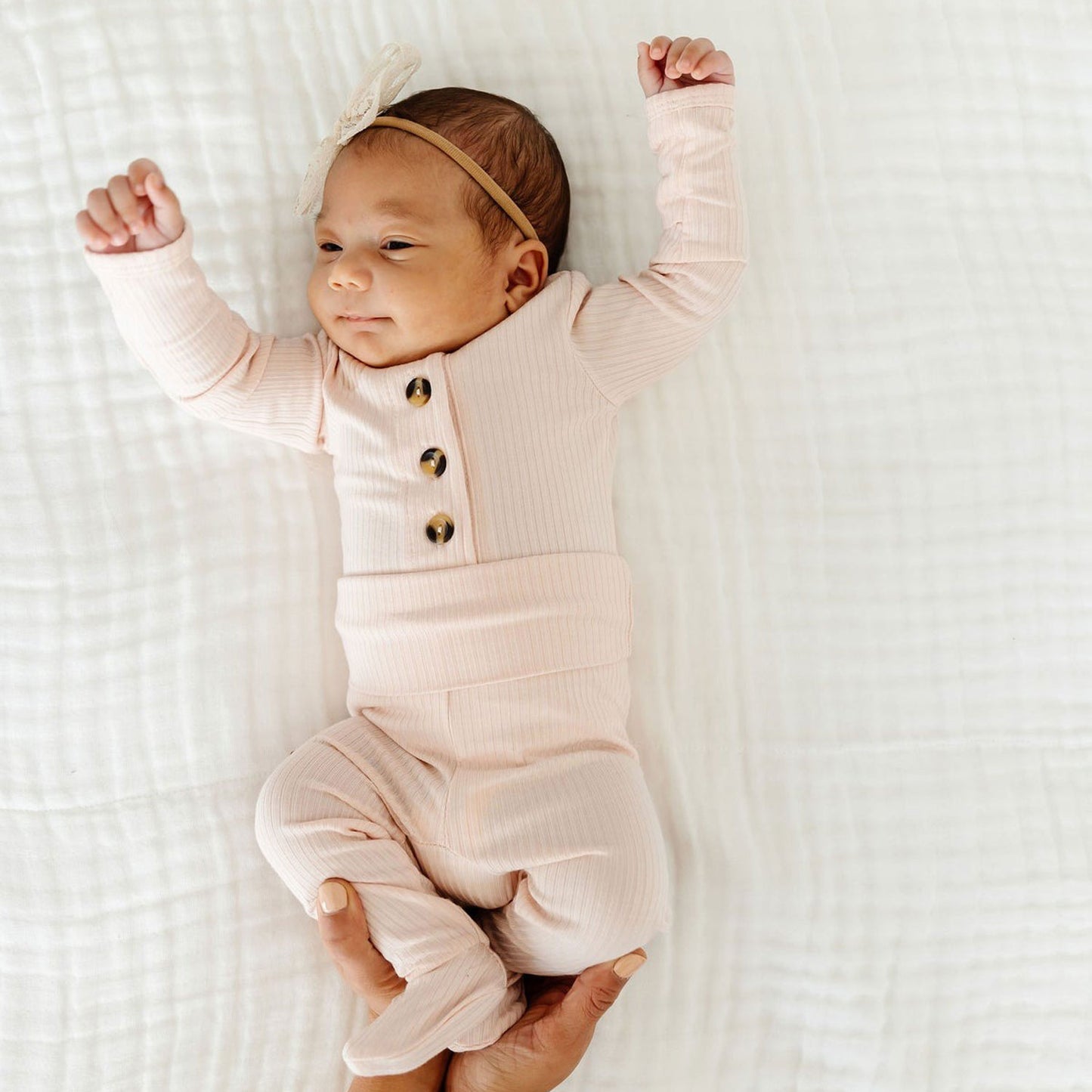 Baby wearing Lou Lou and Company Ribbed Top and Bottoms - Rosie