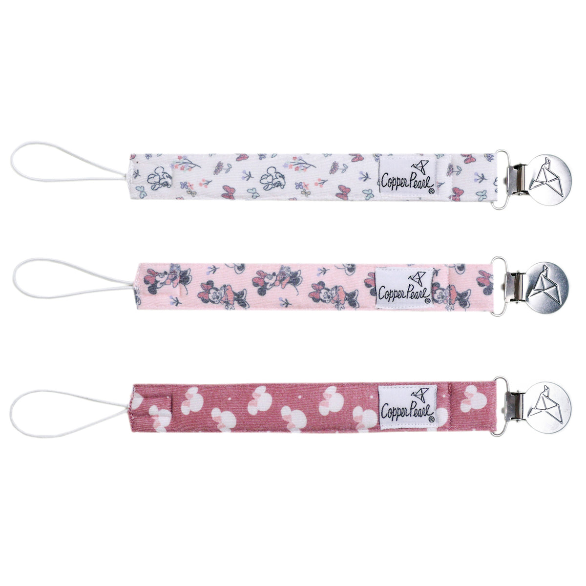 Copper Pearl Binky Clip Set - Minnie Mouse