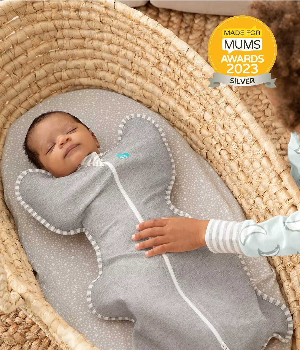 Baby wearing Love to Dream Swaddle Up Original Swaddler - Gray