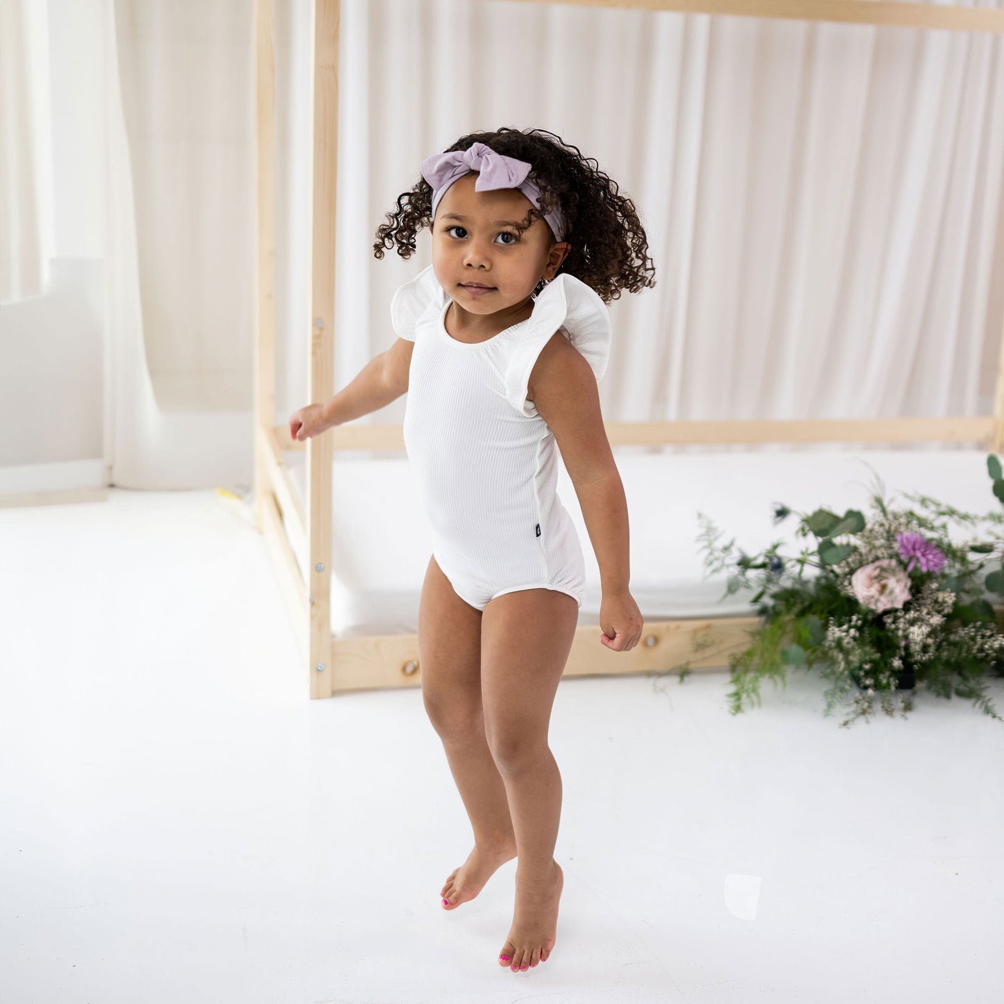 Kyte BABY Ribbed Sleeveless Ruffle Leotard - Cloud
