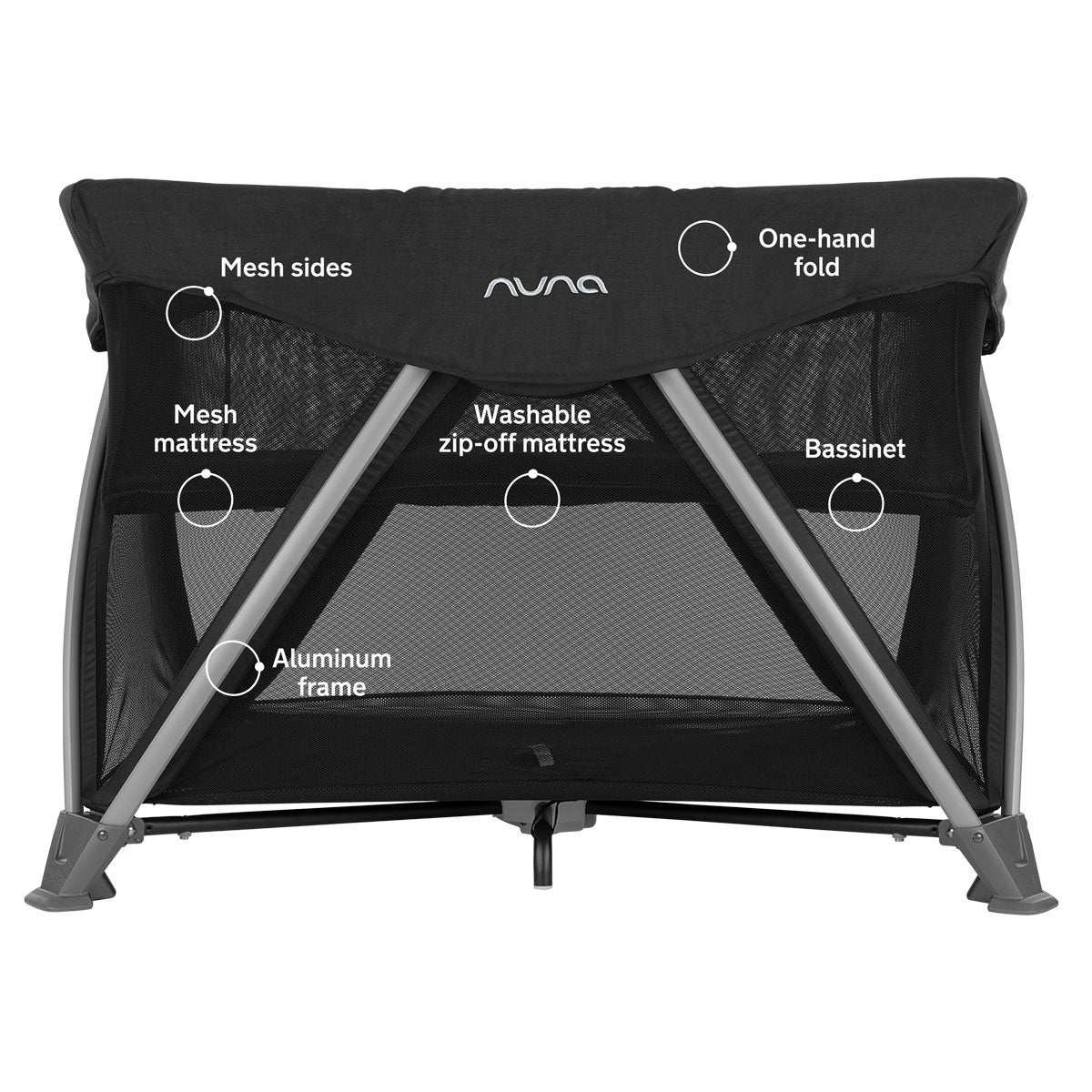 Nuna SENA Aire Play Yard with Zip-Off Bassinet - Caviar