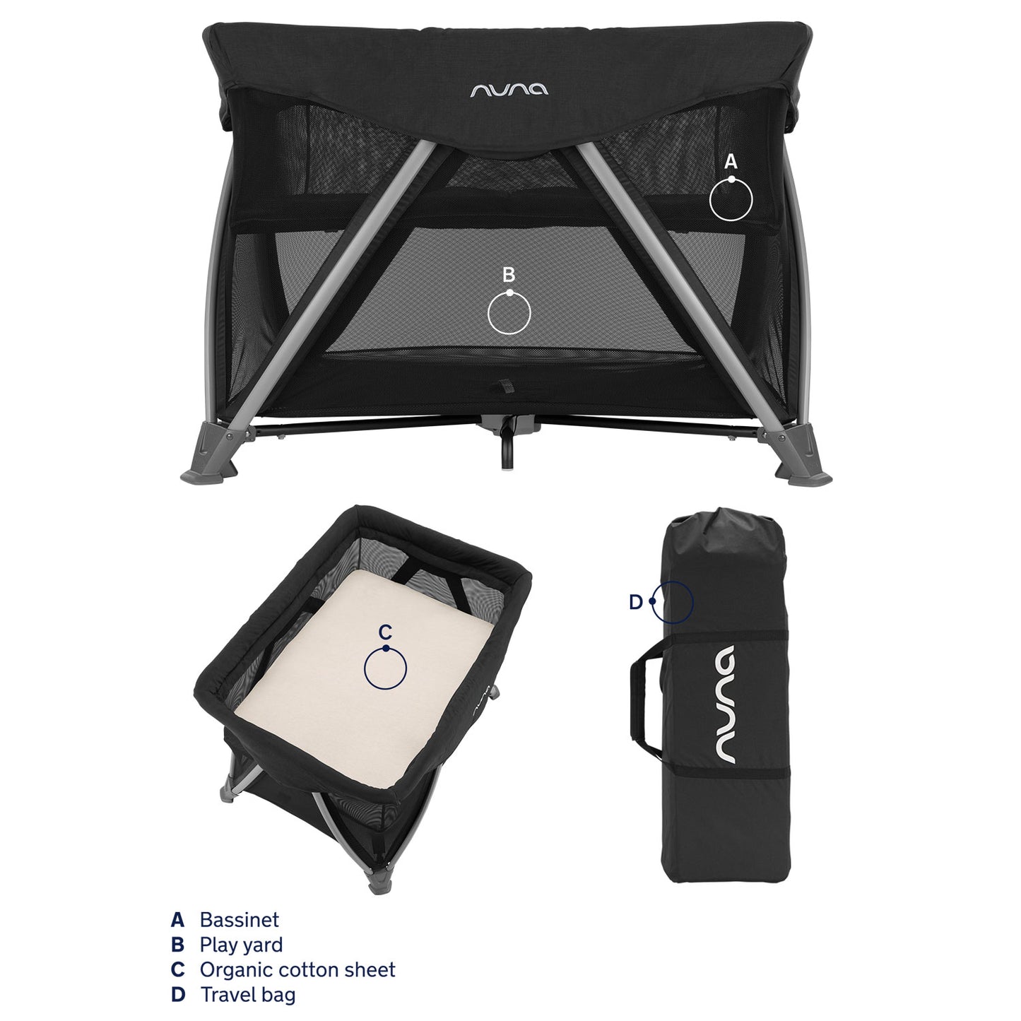 Nuna SENA Aire Play Yard with Zip-Off Bassinet - Caviar