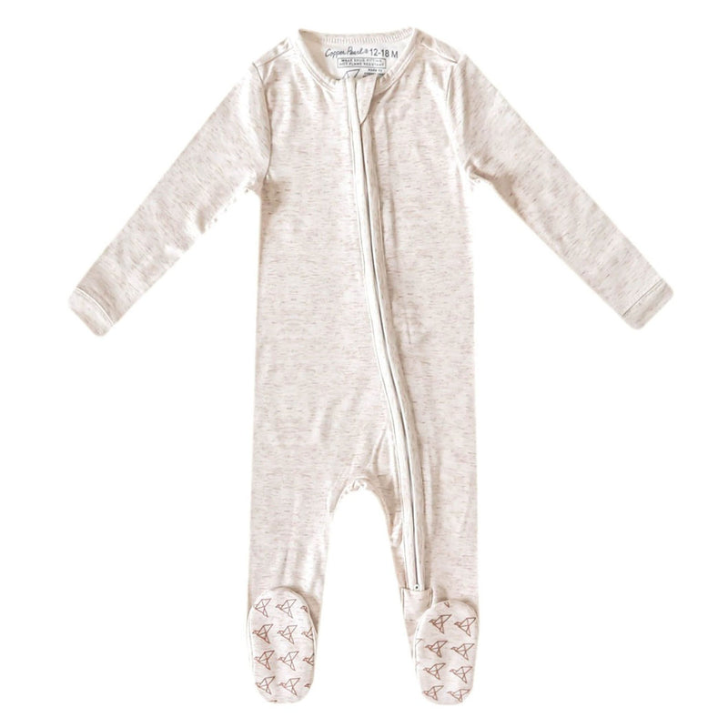 Copper Pearl Zip-up Footie - Oat
