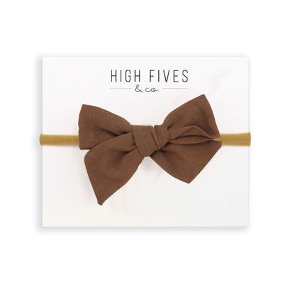 High Fives Linen Bow Nylon Headband - Almond Brown