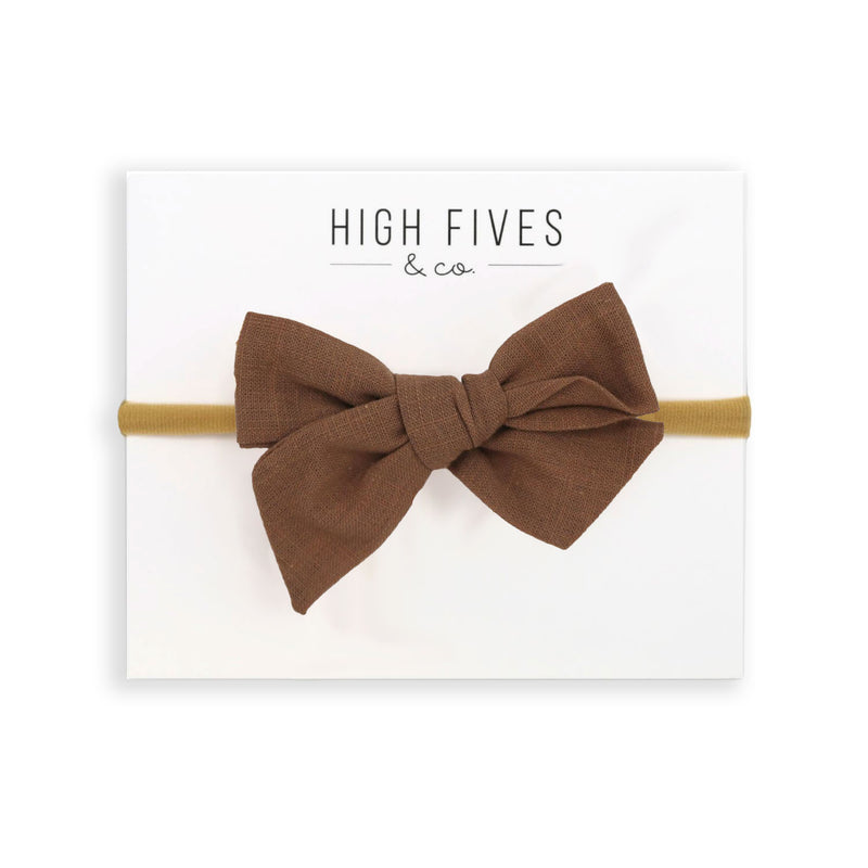 High Fives Linen Bow Nylon Headband - Almond Brown