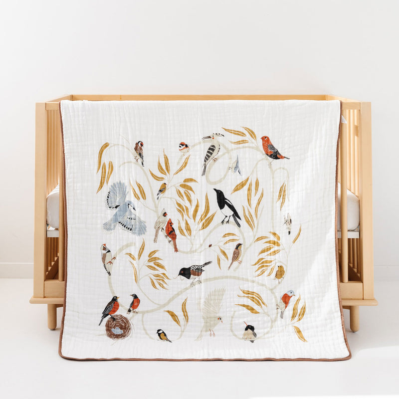 Clementine Kids Cotton Muslin Reversible Quilt - For the Birds