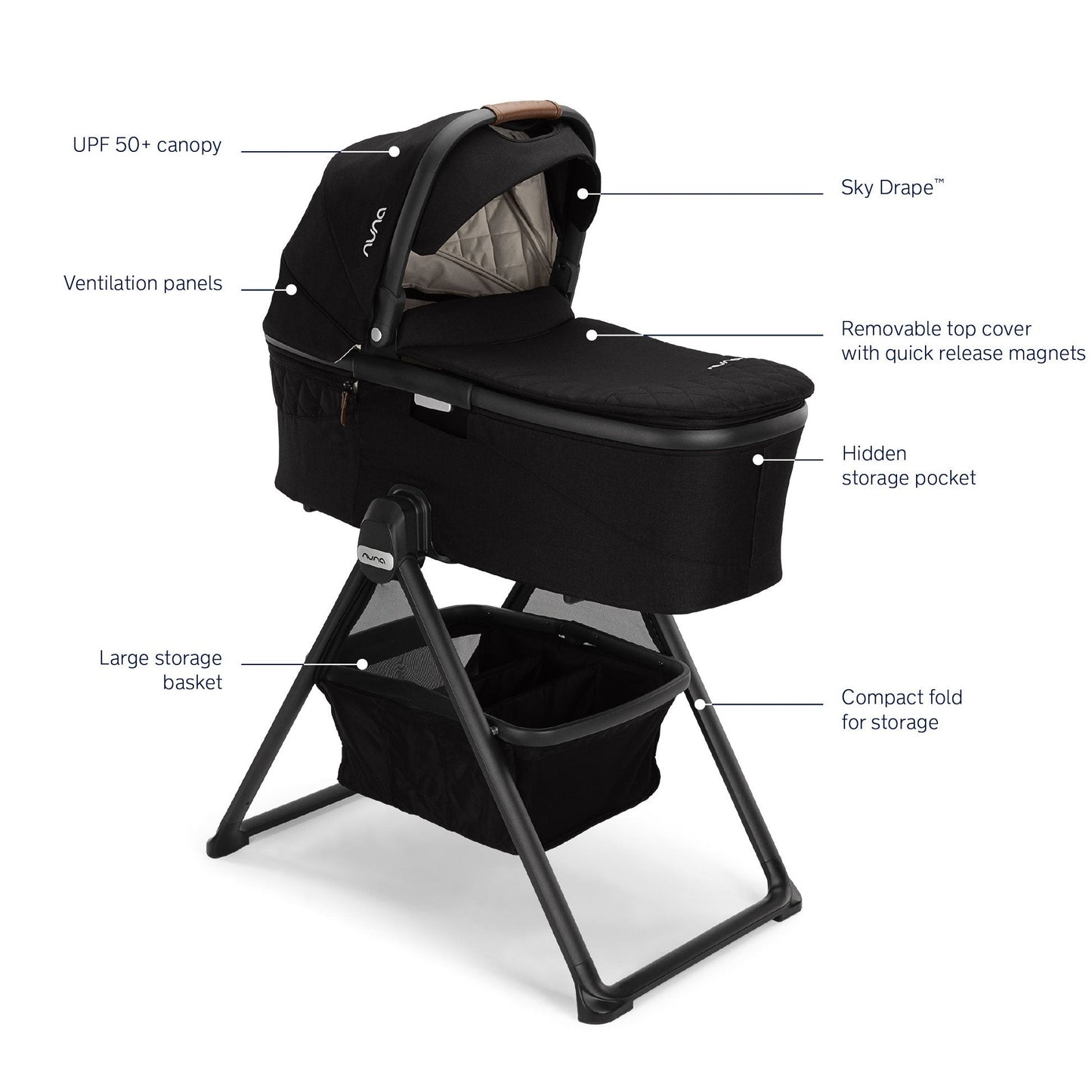 Nuna DEMI Grow Bassinet + Stand - Caviar