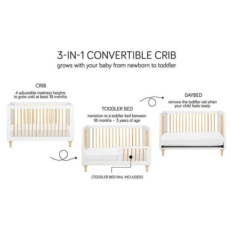 Babyletto Lolly 3-in-1 Convertible Crib with Toddler Bed Conversion Kit - White/Washed Natural