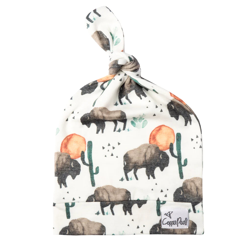 Copper Pearl Top Knot Hat - 0-4M - Bison