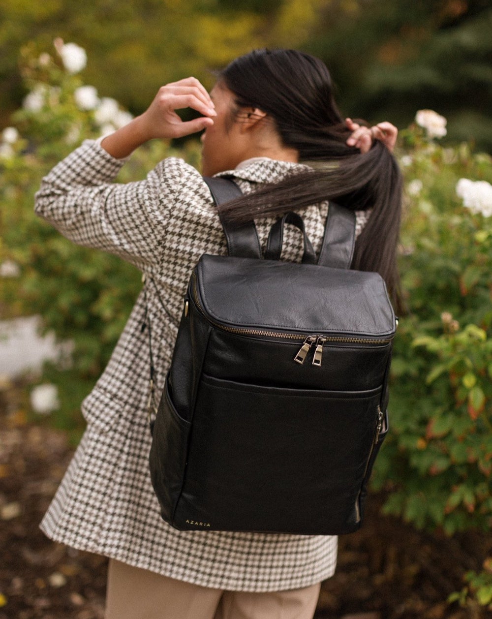 Woman wearing Azaria La Mere Grand - Vintage Black with Antique Gold