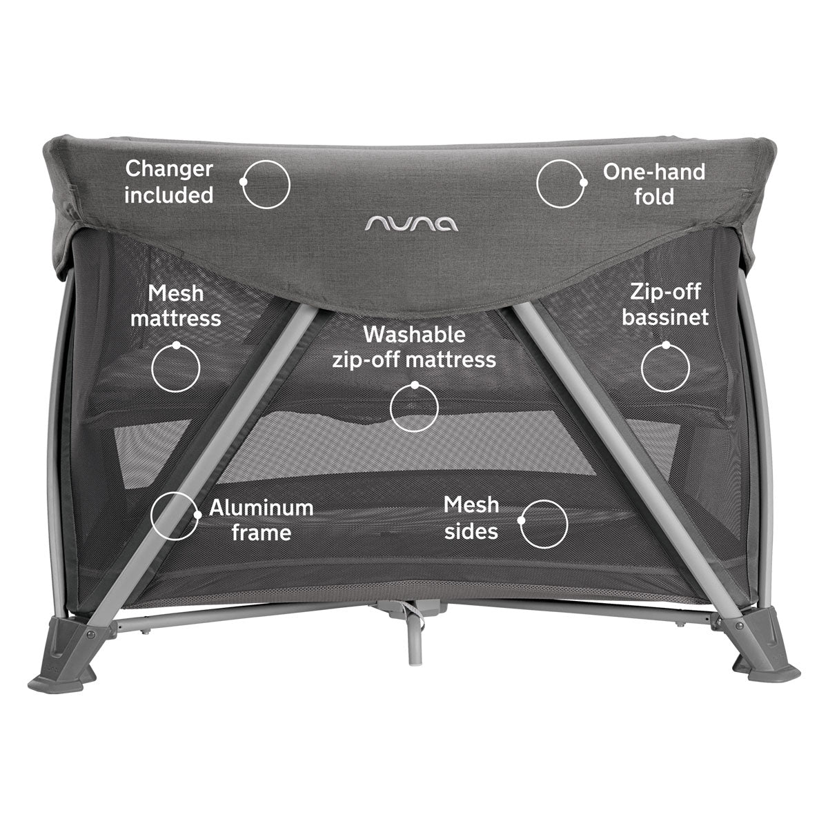 Nuna SENA Aire Play Yard with Zip-Off Bassinet and Changer - Granite