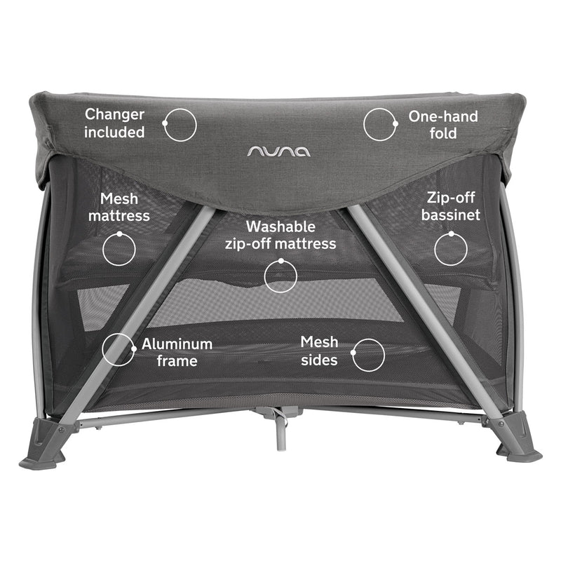 Nuna SENA Aire Play Yard with Zip-Off Bassinet and Changer - Granite