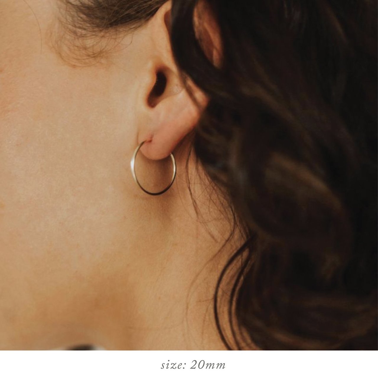 Woman Wearing Made by Mary Gold Filled Live In Hoop Earrings