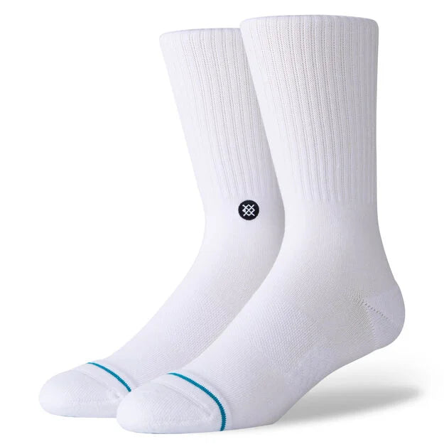 Stance Adult Crew Socks - Icon - White / Black Logo 
